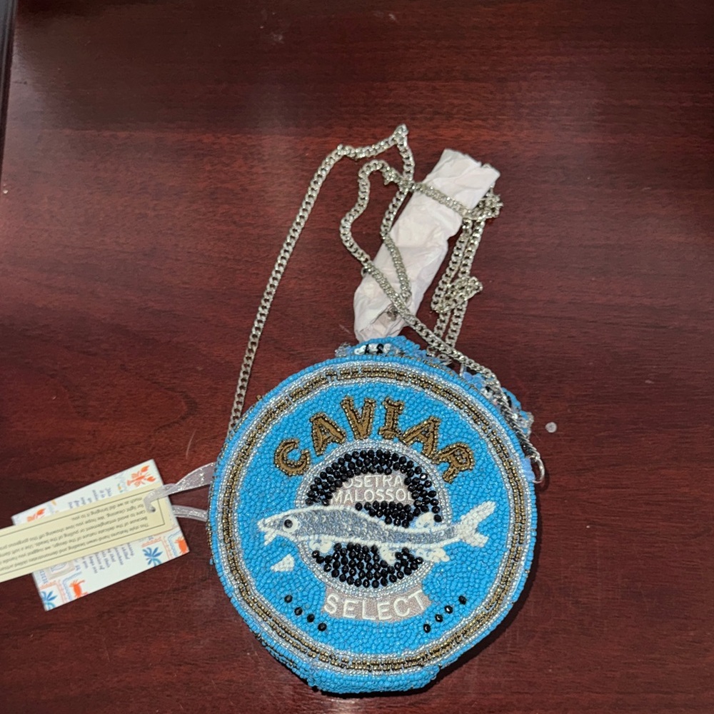 Caviar Beaded Round Crossbody Bag - Blue